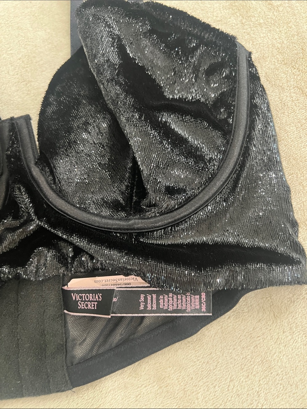 Victoria's Secret Black Shimmer Velvet Bralette